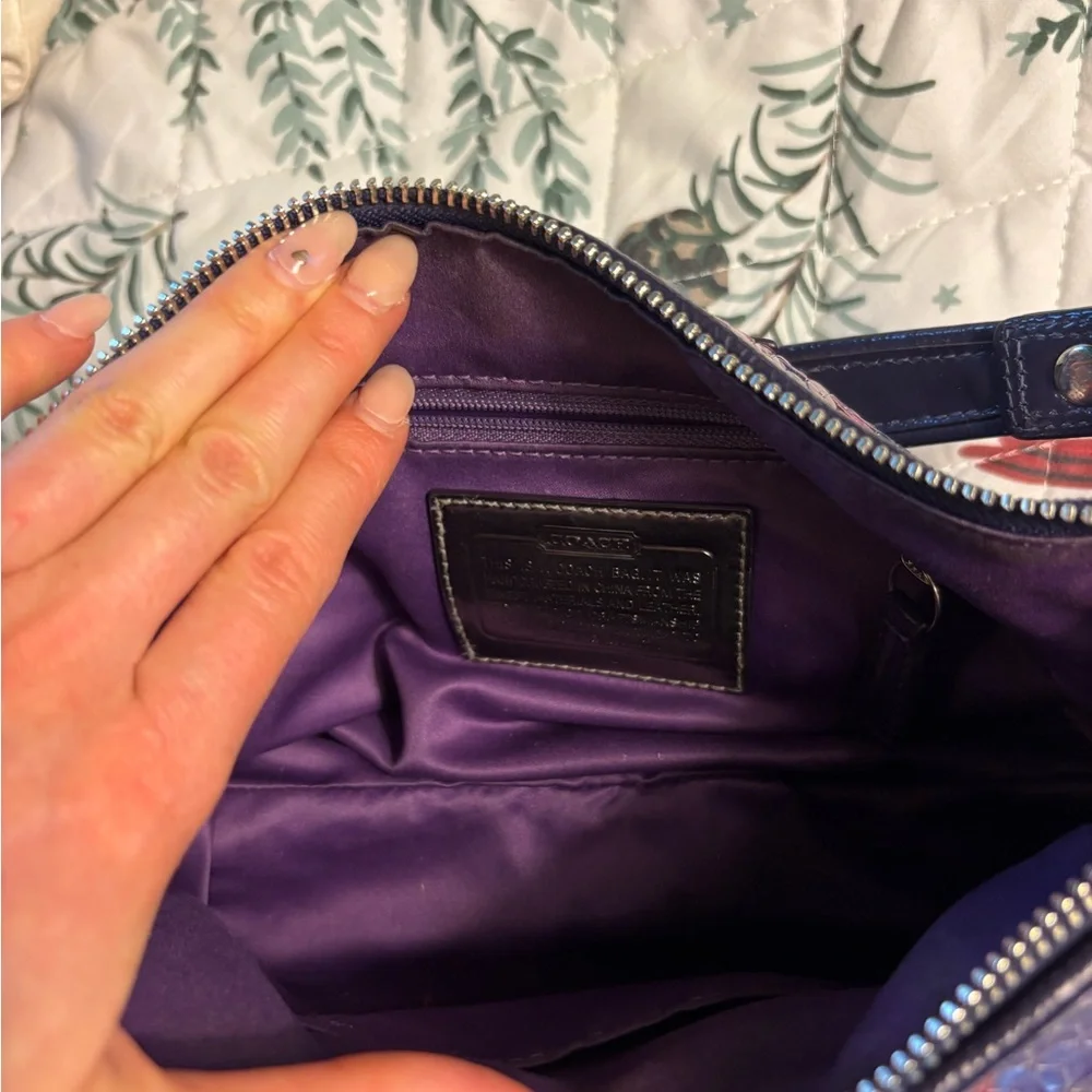 Coach Poppy sequins shimmer bag purple plaid shoulder purse special edition - Picture 11 of 12